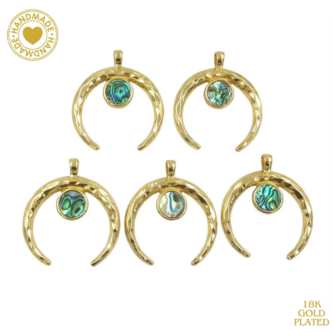 WT-JN275 New 18k Gold-plated Inverted Moon-style Small Round Abalone Shell Pendant Spacer Beads With Sweater Necklace Mood Royal