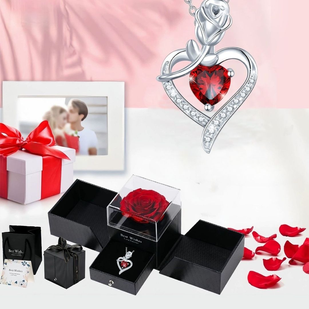 Cross-border European And American New Diamond Love Pendant Fashion Design Romantic Zircon Rose Flower Accessories Heart-shaped Necklace Women Mood Royal