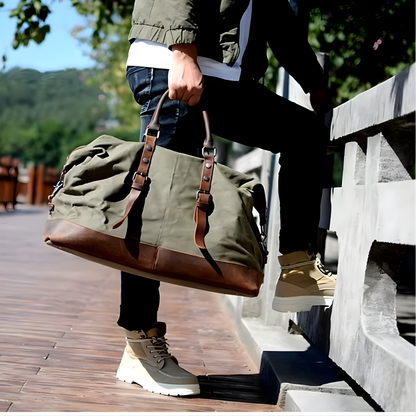 Heritage Waxed Canvas Weekender — Tan & Chestnut Leather Mood Royal