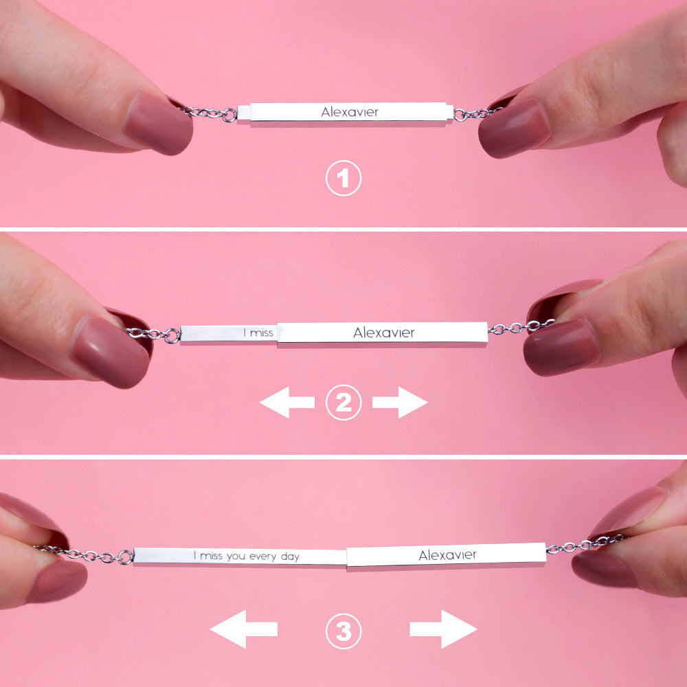 New Stainless Steel Necklace Retractable Three-dimensional Stick Pendant Personality Engraved Name