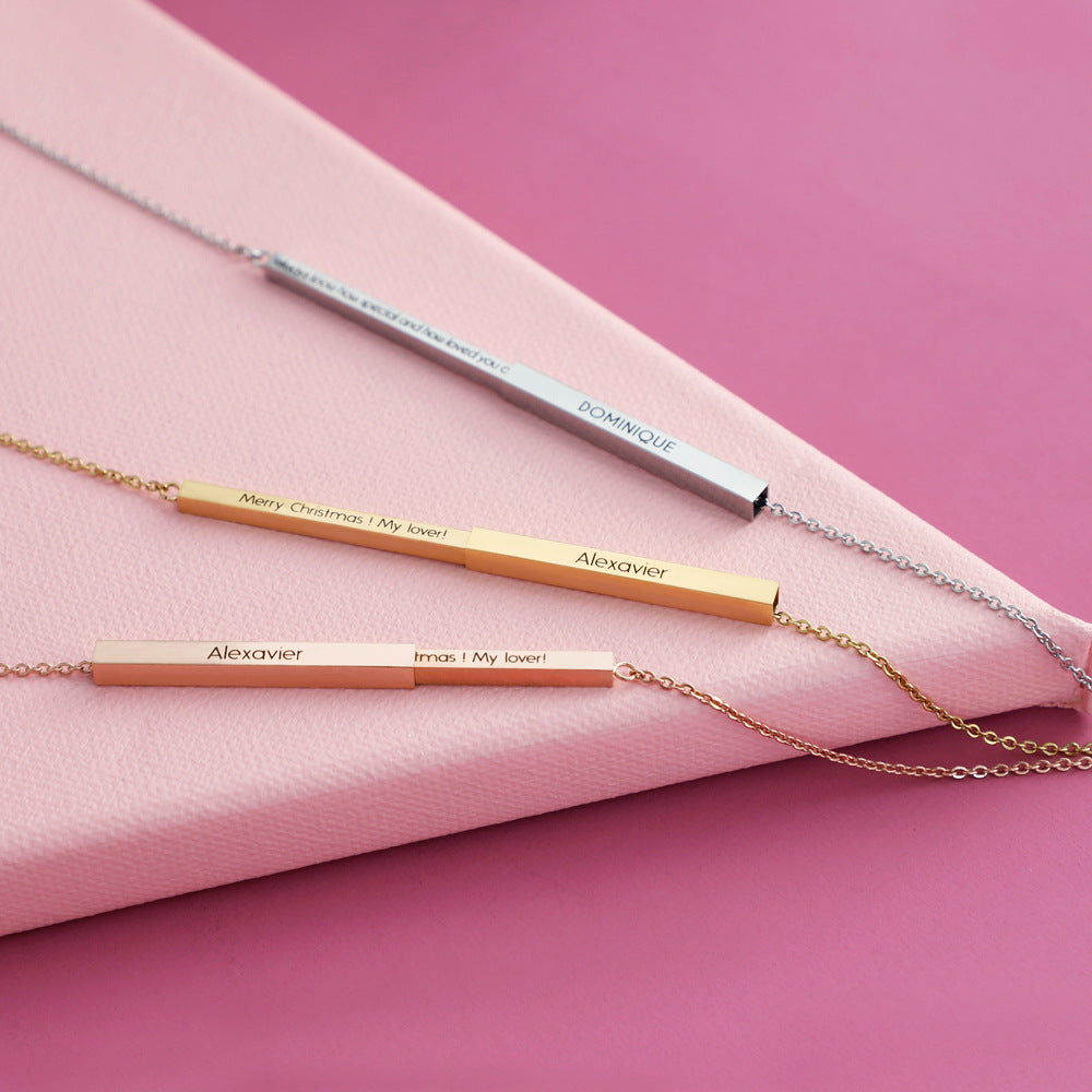 New Stainless Steel Necklace Retractable Three-dimensional Stick Pendant Personality Engraved Name