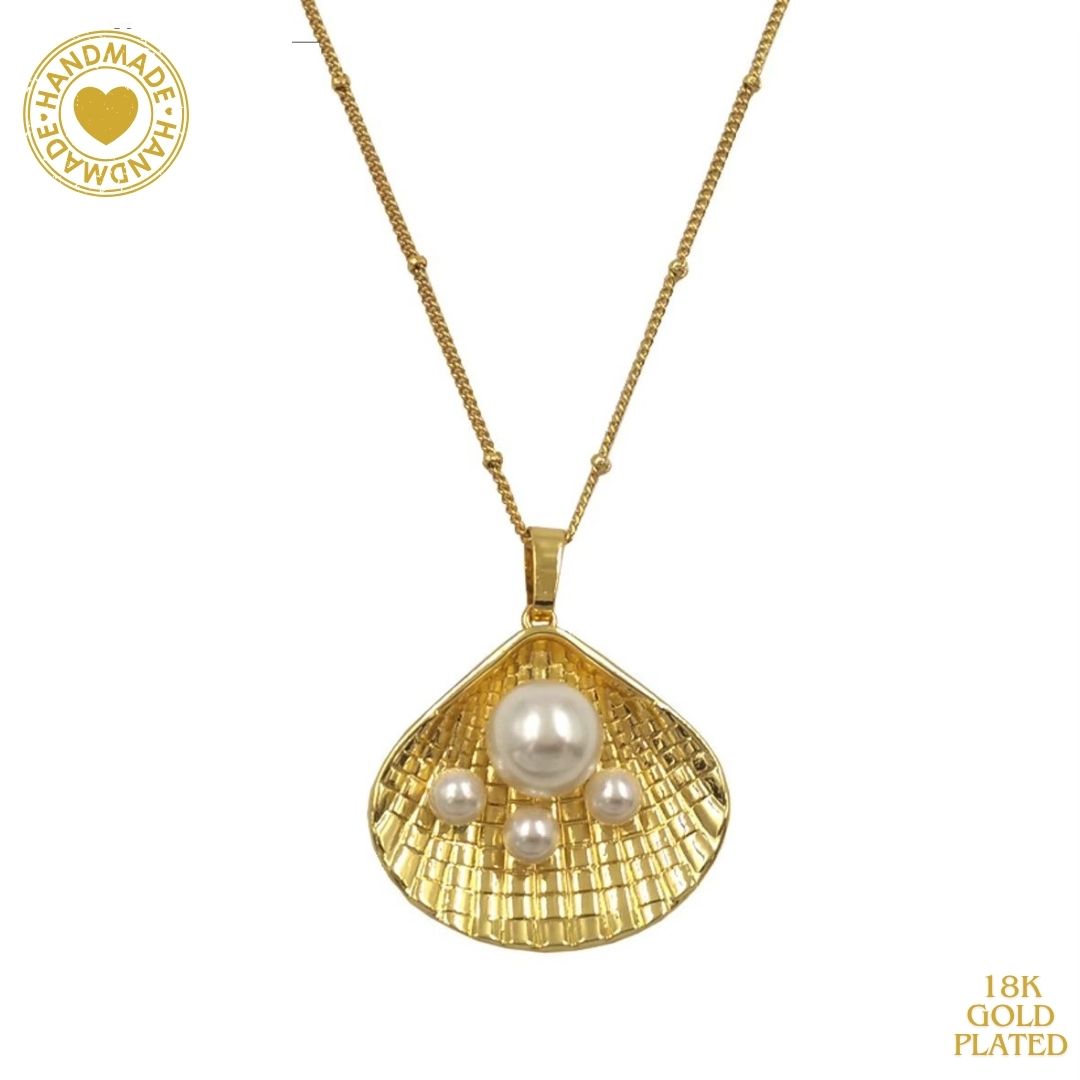 Exquisite Shell Pearl Design 18k Gold Plated Chain Necklace Mood Royal