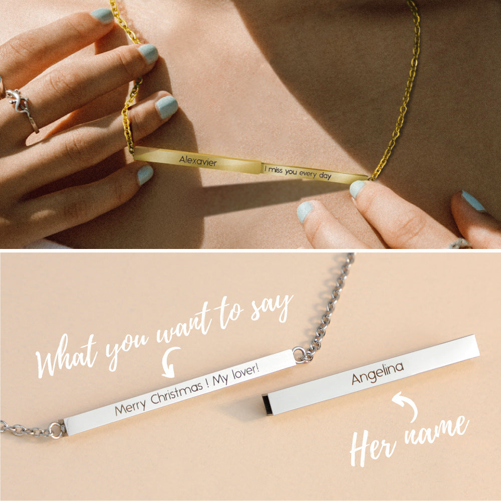 New Stainless Steel Necklace Retractable Three-dimensional Stick Pendant Personality Engraved Name