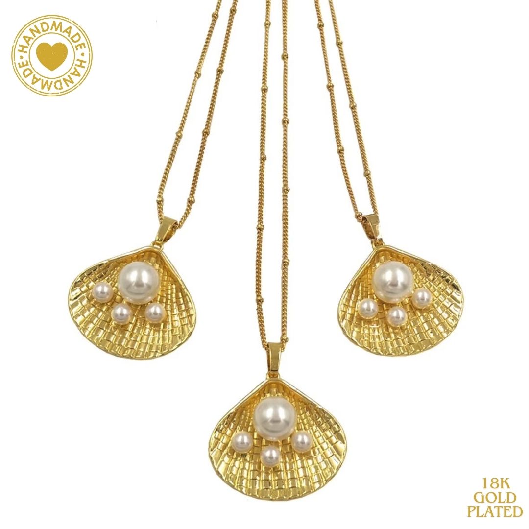 Exquisite Shell Pearl Design 18k Gold Plated Chain Necklace Mood Royal