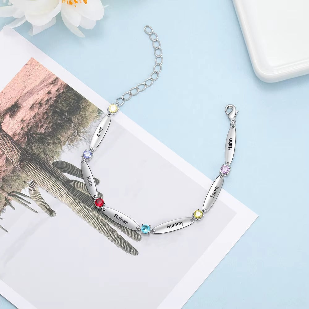 12-color Birthstone Oval Piece Bracelet With Engraving Diy Family Name Mother&#039;s Day Gift Bracelet Mood Royal