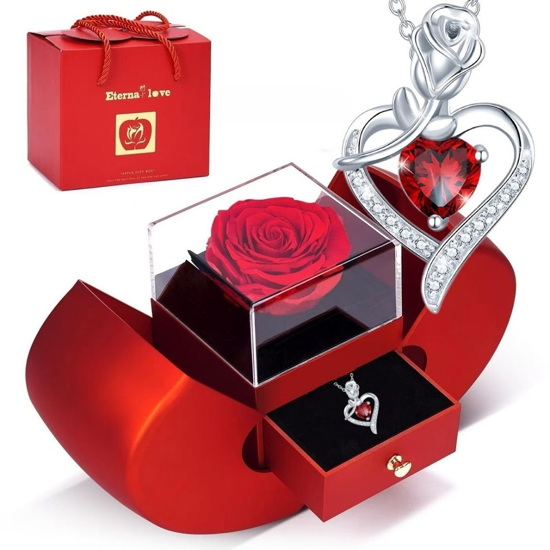 Cross-border European And American New Diamond Love Pendant Fashion Design Romantic Zircon Rose Flower Accessories Heart-shaped Necklace Women Mood Royal