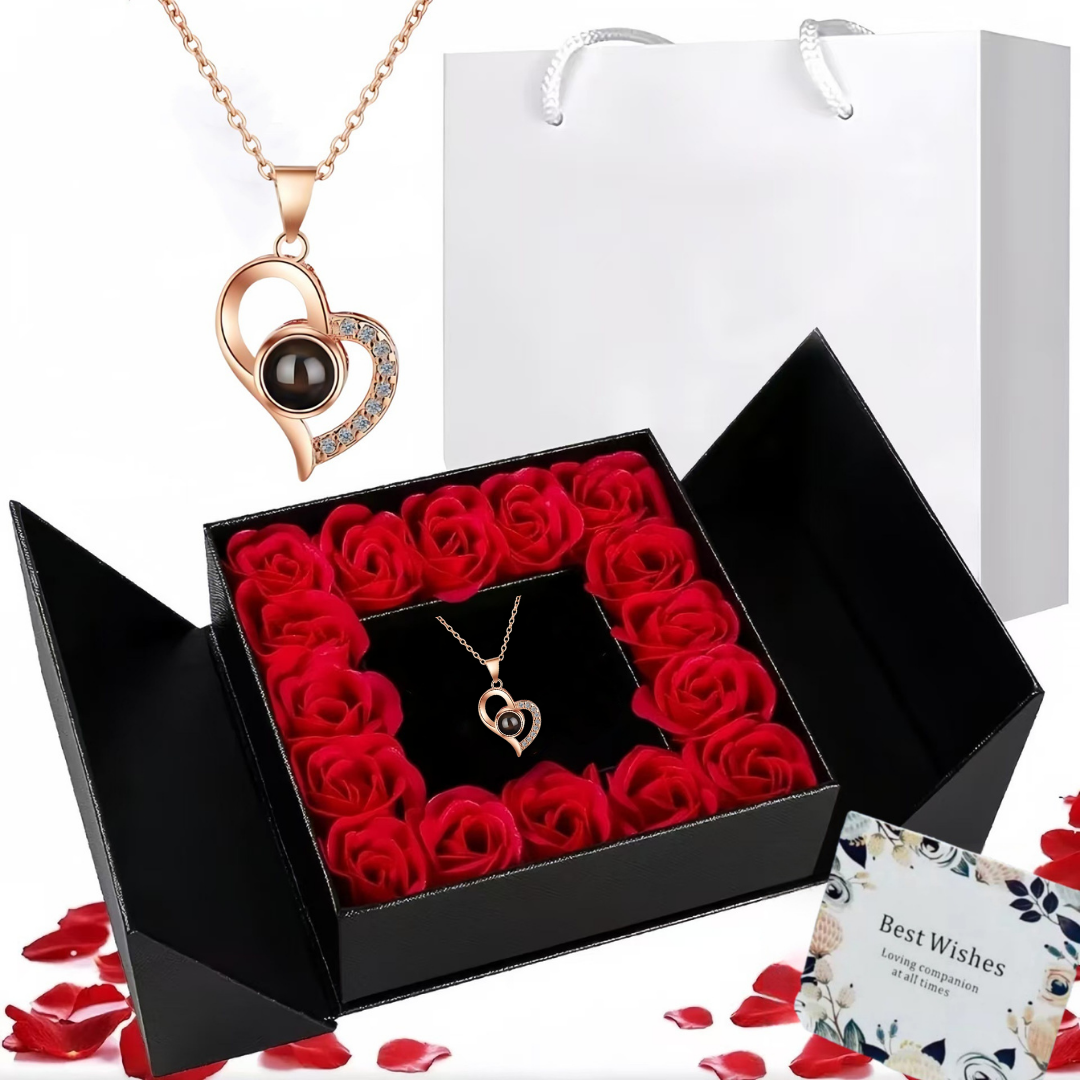 Cross Border Hot Sale 100 Languages Love Pendant Nis Fashion Women's Clavicle Chain High Sense Heart Shaped Projection Necklace Mood Royal