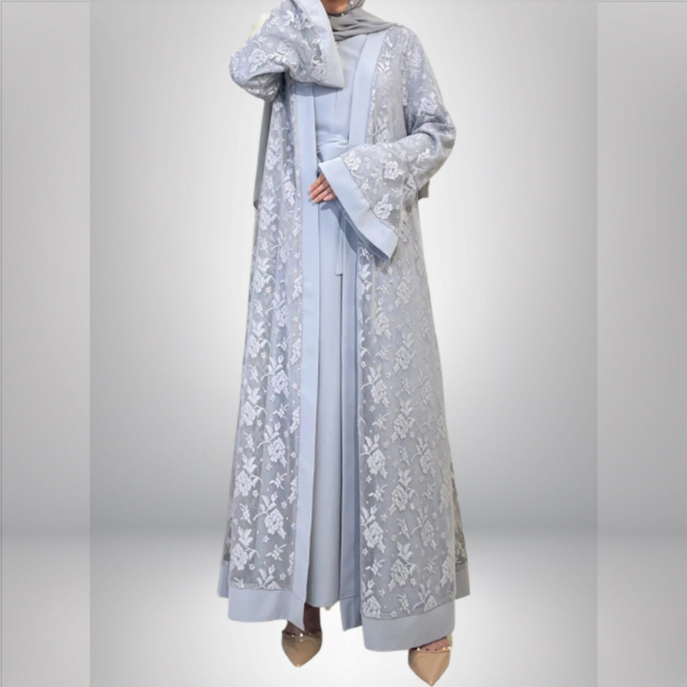 Lace Rose Dress Abaya 3 Piece Set Mood Royal