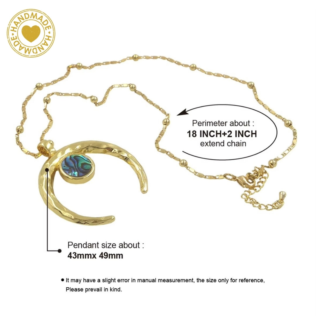 WT-JN275 New 18k Gold-plated Inverted Moon-style Small Round Abalone Shell Pendant Spacer Beads With Sweater Necklace Mood Royal