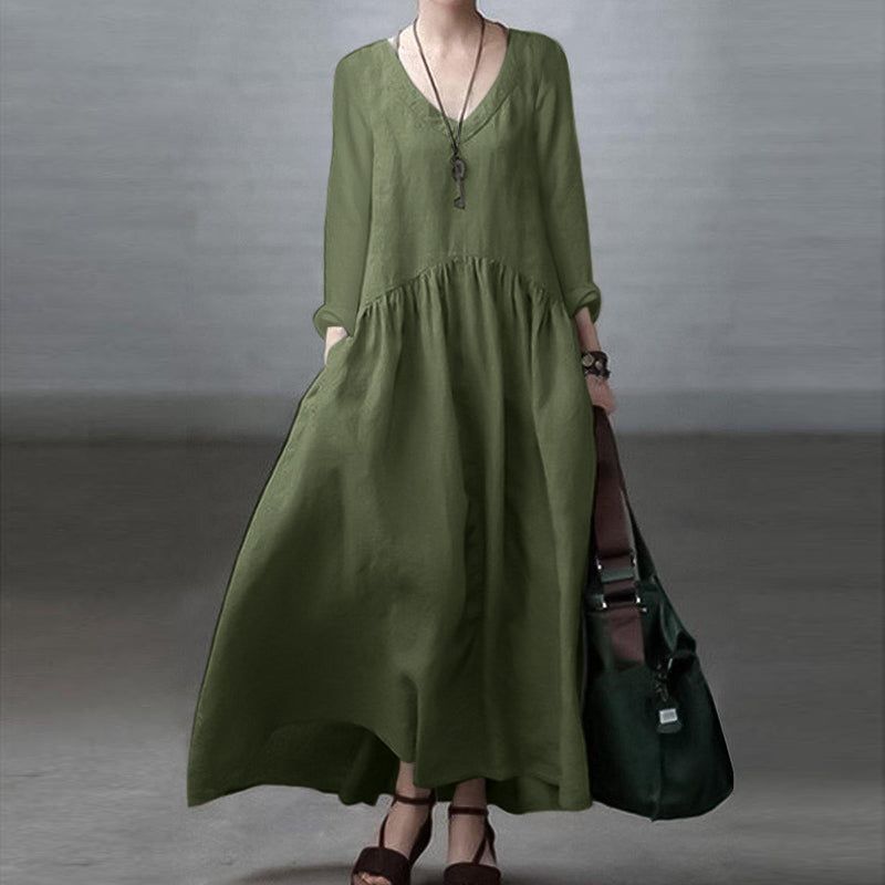 Autumn Vintage Long Dress Women Stylish Holiday Robe Vestidos ZANZEA Casual Solid Long Sleeve Sundress Elegant Loose Dresses Mood Royal