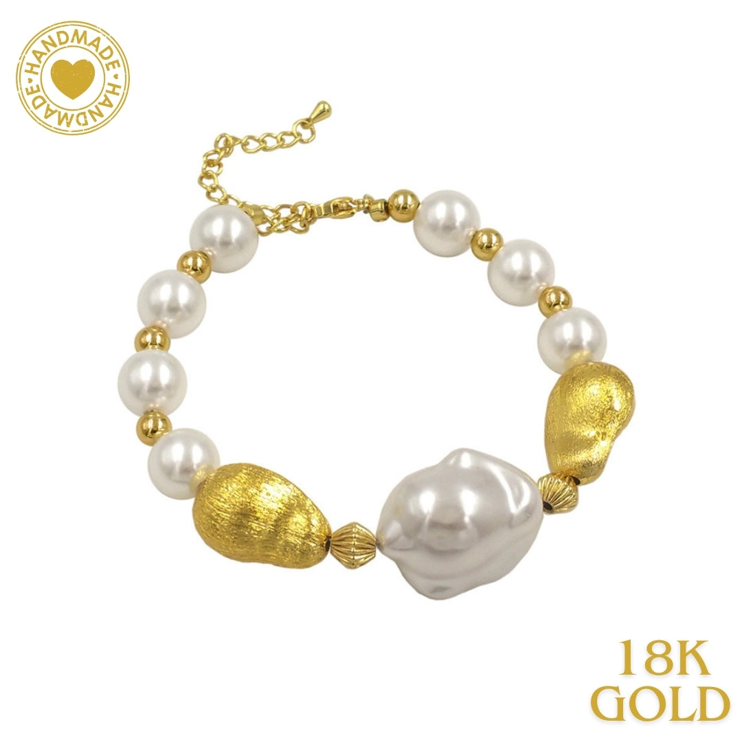 Handmade Freshwater Pearl 18K Gold Plated Bracelet Mood Royal