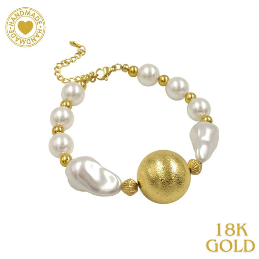 Handmade Freshwater Pearl 18K Gold Plated Bracelet Mood Royal