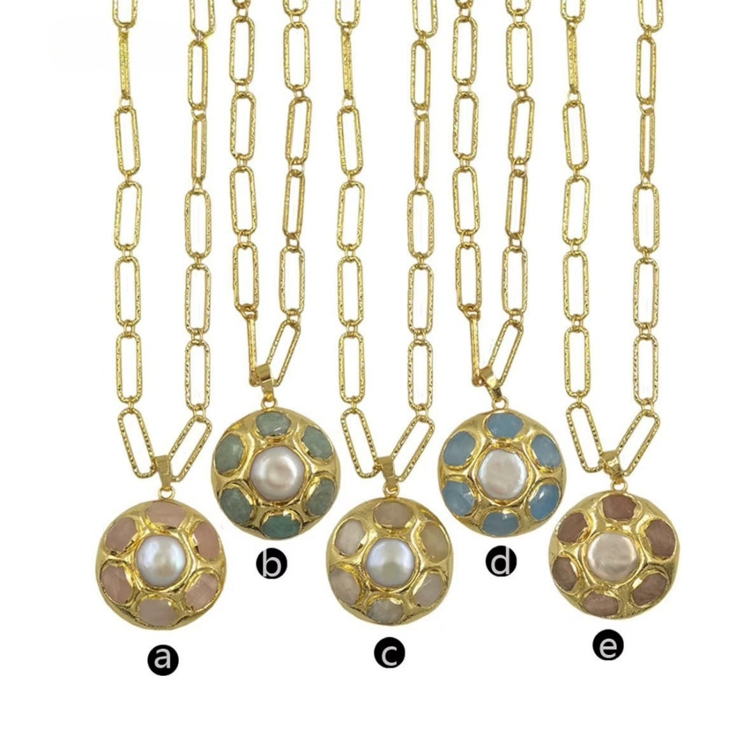 18K Gold Plated Pearl Colored Gemstone Set Necklace Mood Royal