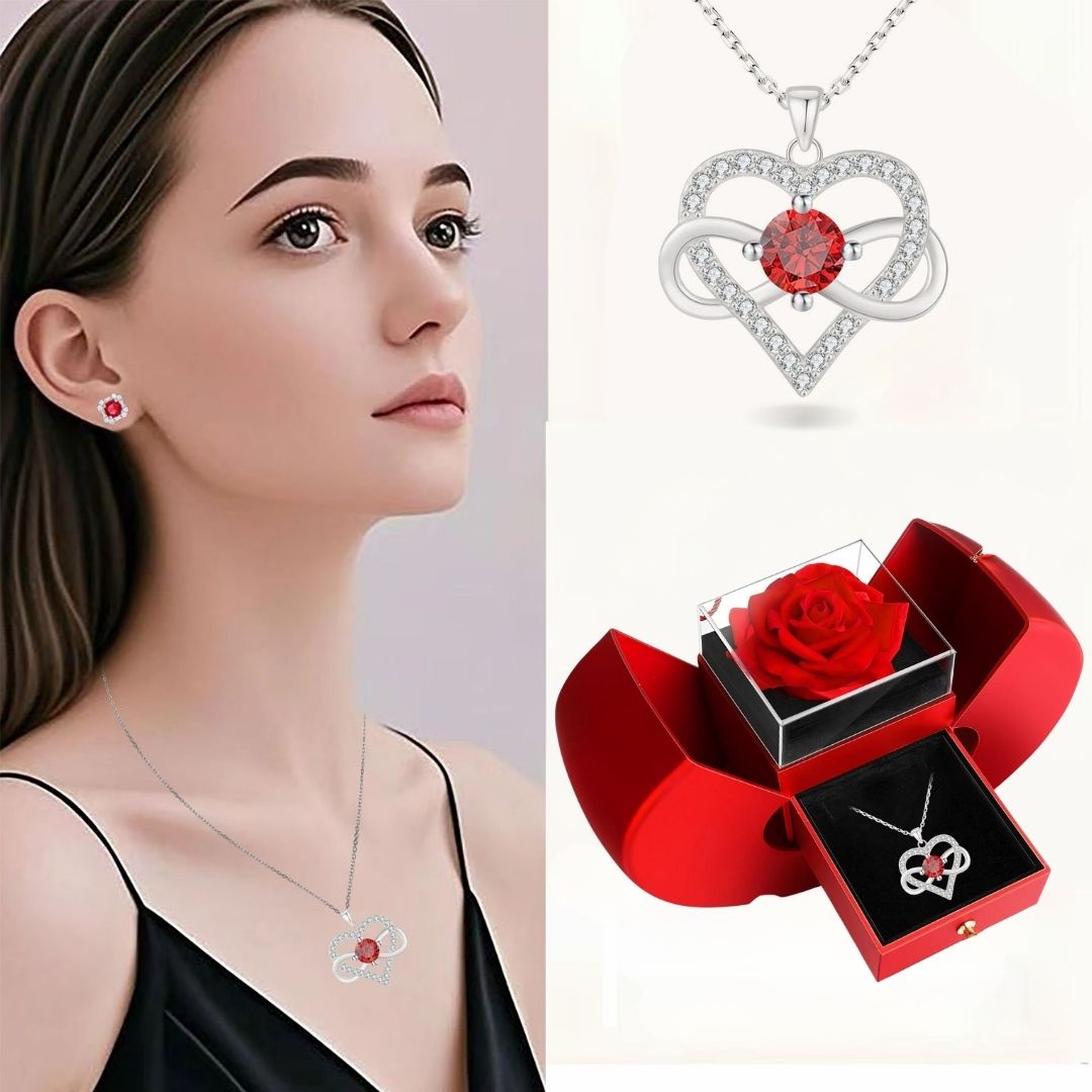 Infinite Loop Love Diamond Necklace Red Apple Gift Box Mood Royal