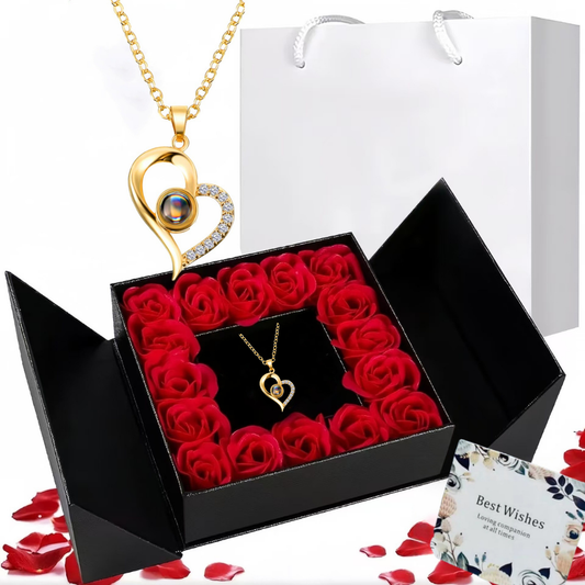Cross Border Hot Sale 100 Languages Love Pendant Nis Fashion Women's Clavicle Chain High Sense Heart Shaped Projection Necklace Mood Royal