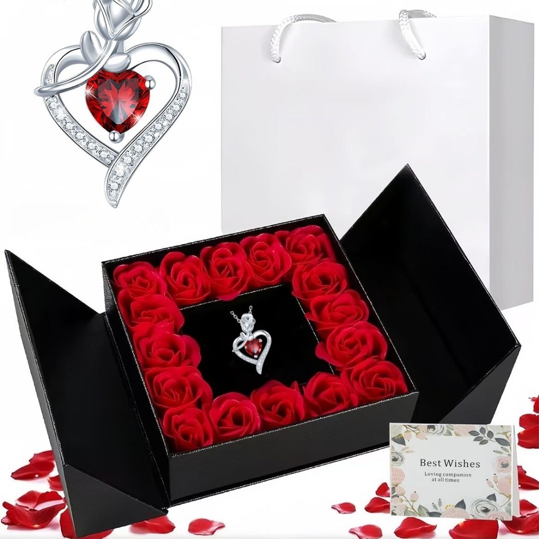 Cross-border European And American New Diamond Love Pendant Fashion Design Romantic Zircon Rose Flower Accessories Heart-shaped Necklace Women Mood Royal