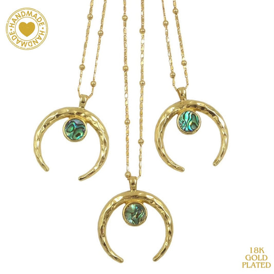WT-JN275 New 18k Gold-plated Inverted Moon-style Small Round Abalone Shell Pendant Spacer Beads With Sweater Necklace Mood Royal