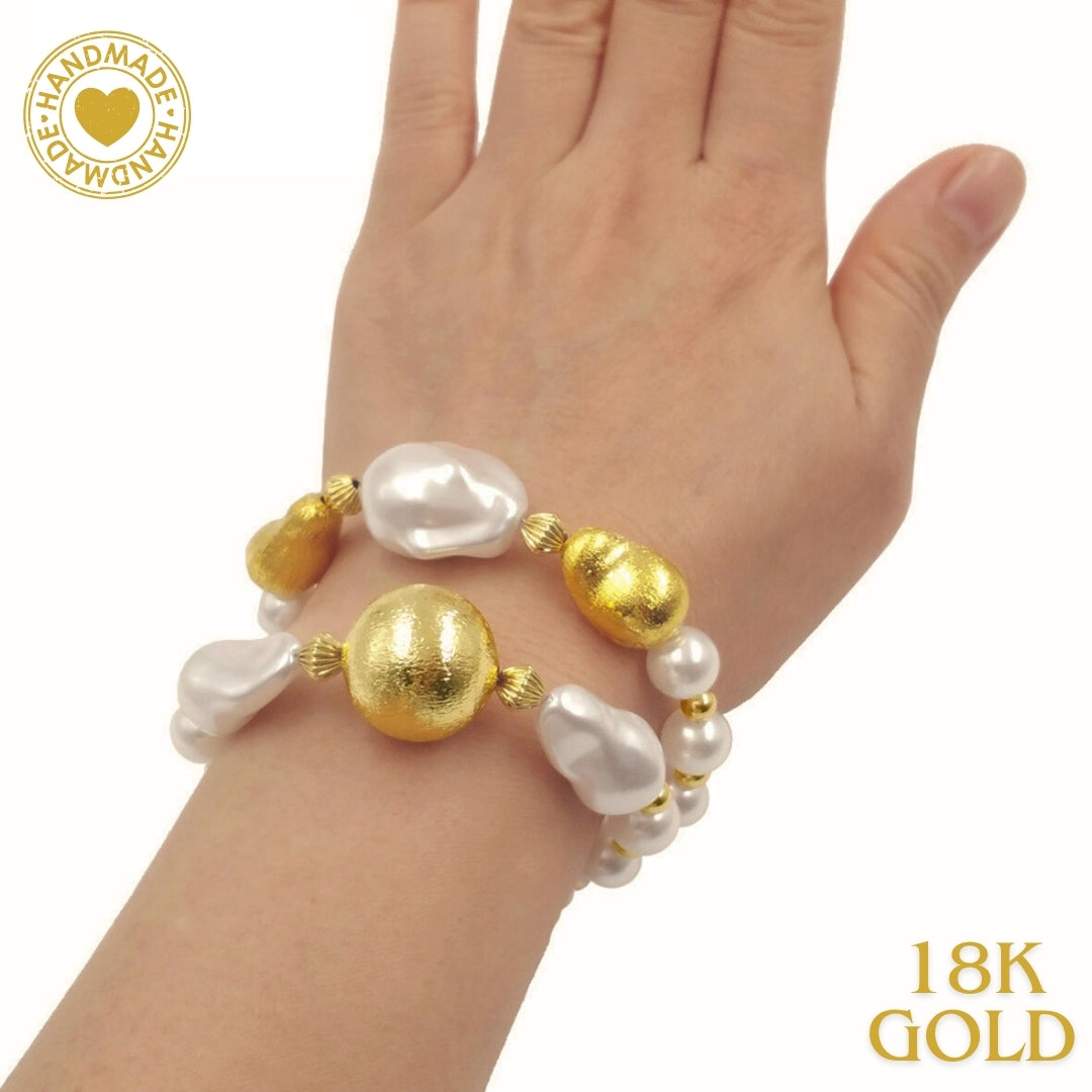Handmade Freshwater Pearl 18K Gold Plated Bracelet Mood Royal