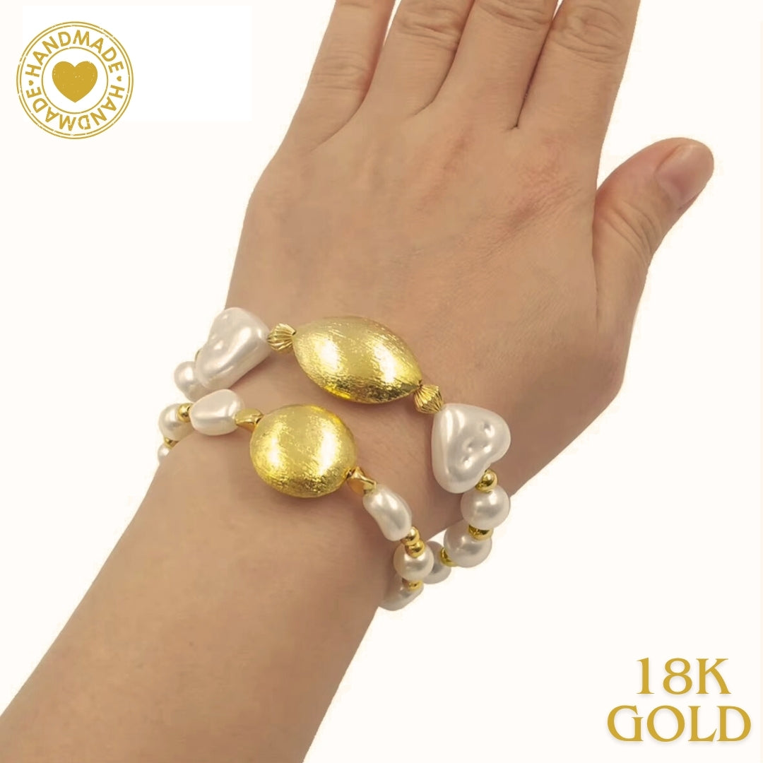 Mpb119 Classic Frosted Oval Brass Pendant Artificial Pearl Adjustable Size Girls Daily Bracelet Mood Royal