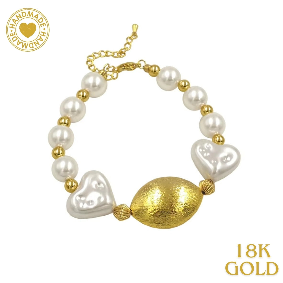 Mpb119 Classic Frosted Oval Brass Pendant Artificial Pearl Adjustable Size Girls Daily Bracelet Mood Royal
