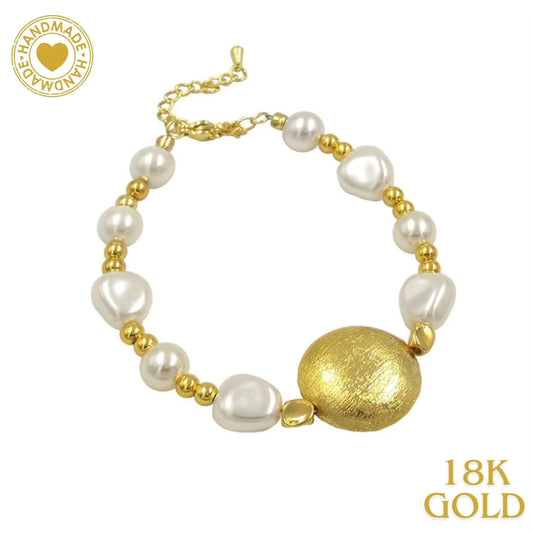 Mpb119 Classic Frosted Oval Brass Pendant Artificial Pearl Adjustable Size Girls Daily Bracelet Mood Royal