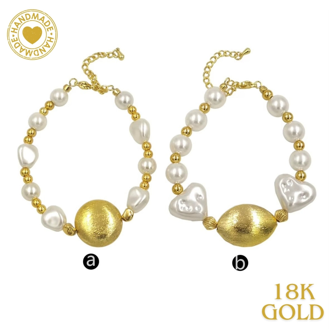 Mpb119 Classic Frosted Oval Brass Pendant Artificial Pearl Adjustable Size Girls Daily Bracelet Mood Royal