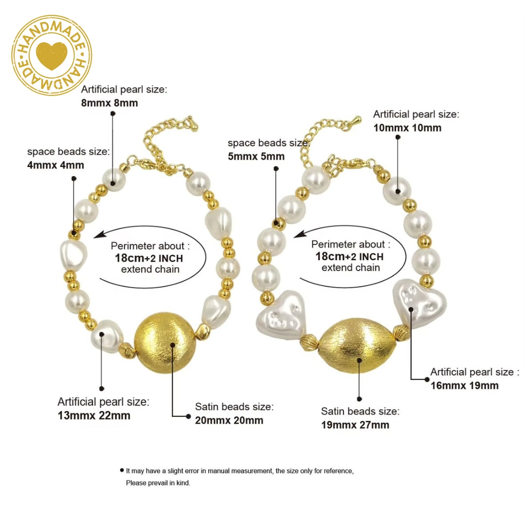Mpb119 Classic Frosted Oval Brass Pendant Artificial Pearl Adjustable Size Girls Daily Bracelet Mood Royal