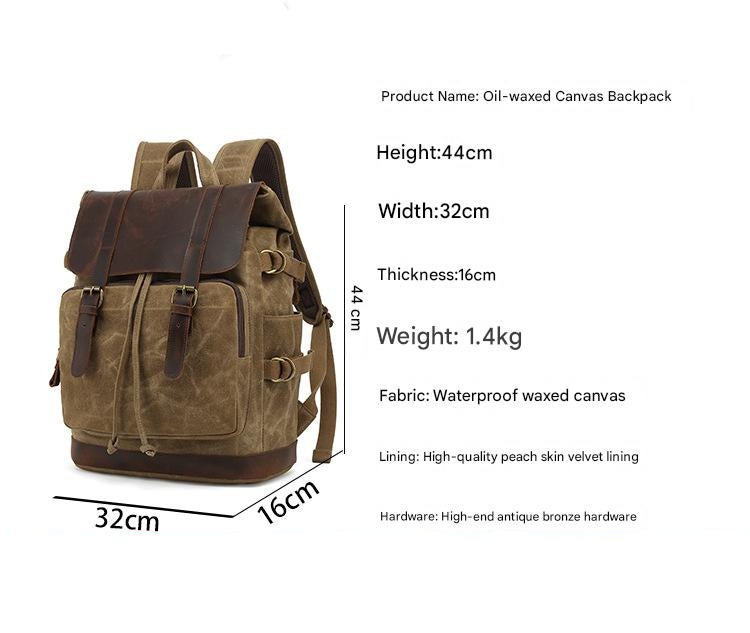 Backpack Male Student Backpack Vintage Travel Bag Waterproof Canvas With Top Layer Leather Computer Travel Bag Customized Mood Royal