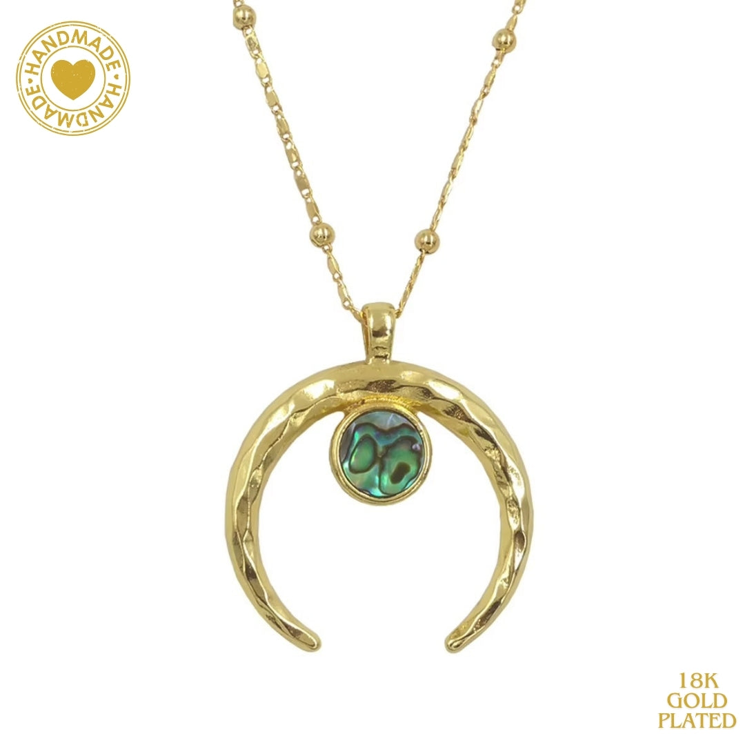 WT-JN275 New 18k Gold-plated Inverted Moon-style Small Round Abalone Shell Pendant Spacer Beads With Sweater Necklace Mood Royal