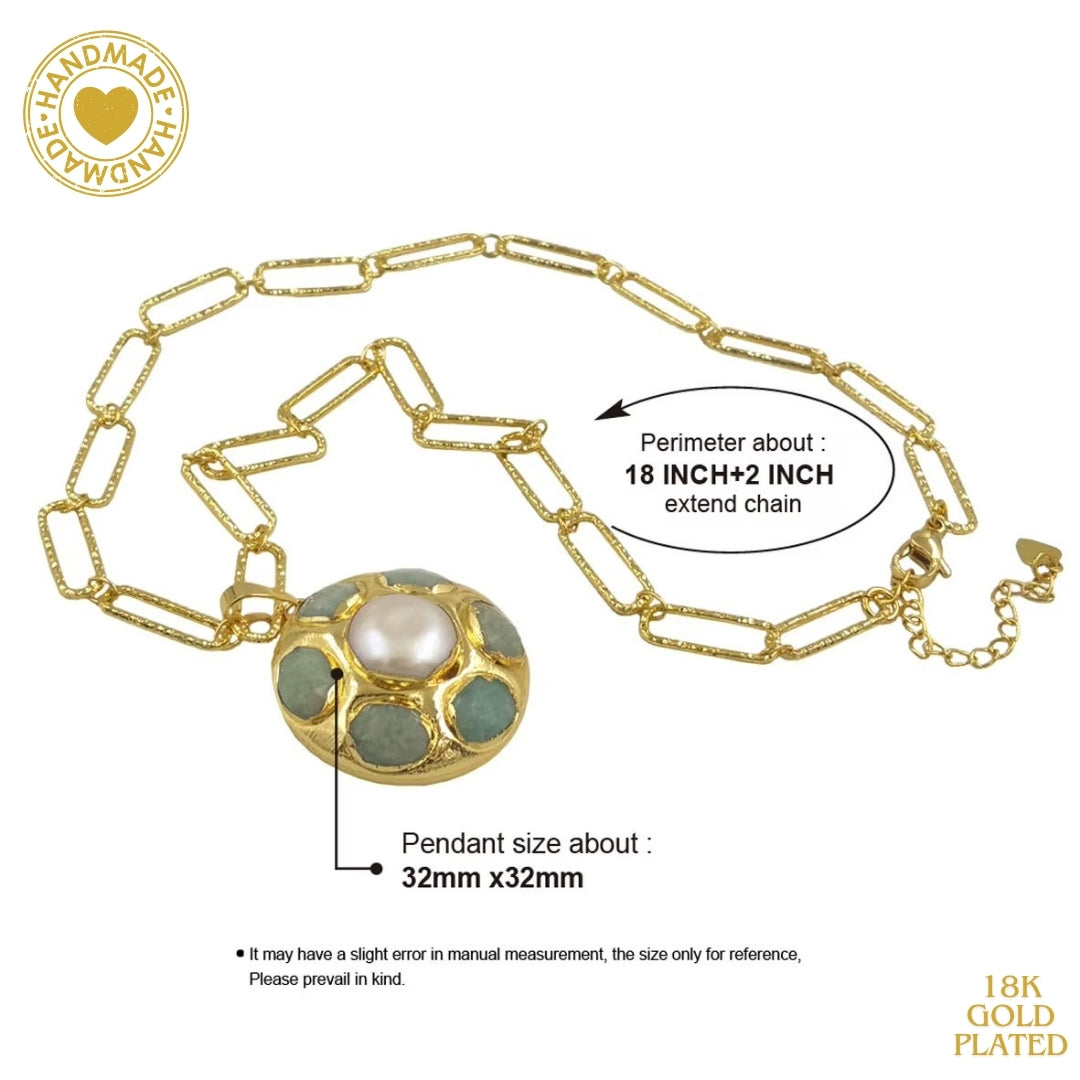 18K Gold Plated Pearl Colored Gemstone Set Necklace Mood Royal