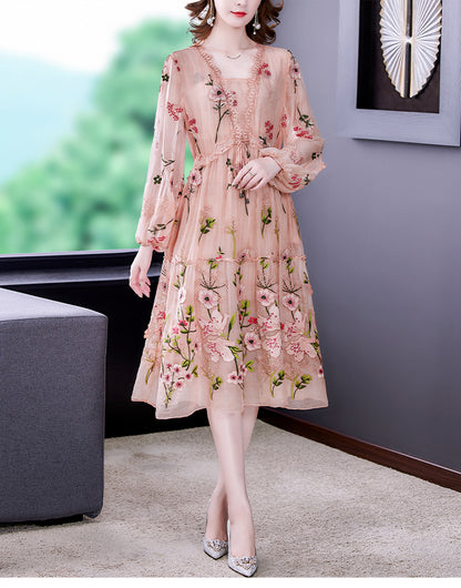 ZUOMAN New 2024 Fashion Runway Summer Dress Women's Flare Sleeve Floral Embroidery Elegant Mesh Hollow Out Midi Dresses Mood Royal