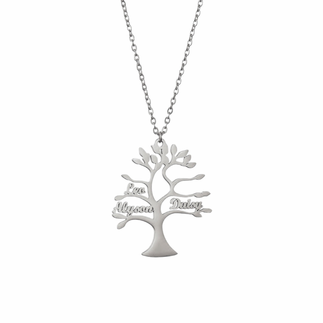 Personalised Stainless Steel Family Tree of Life Necklace Mood Royal