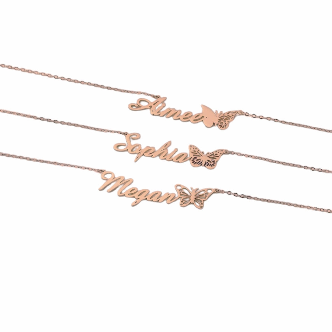 Personalized Name Butterfly Letter Necklace Old English Necklace Name Mood Royal