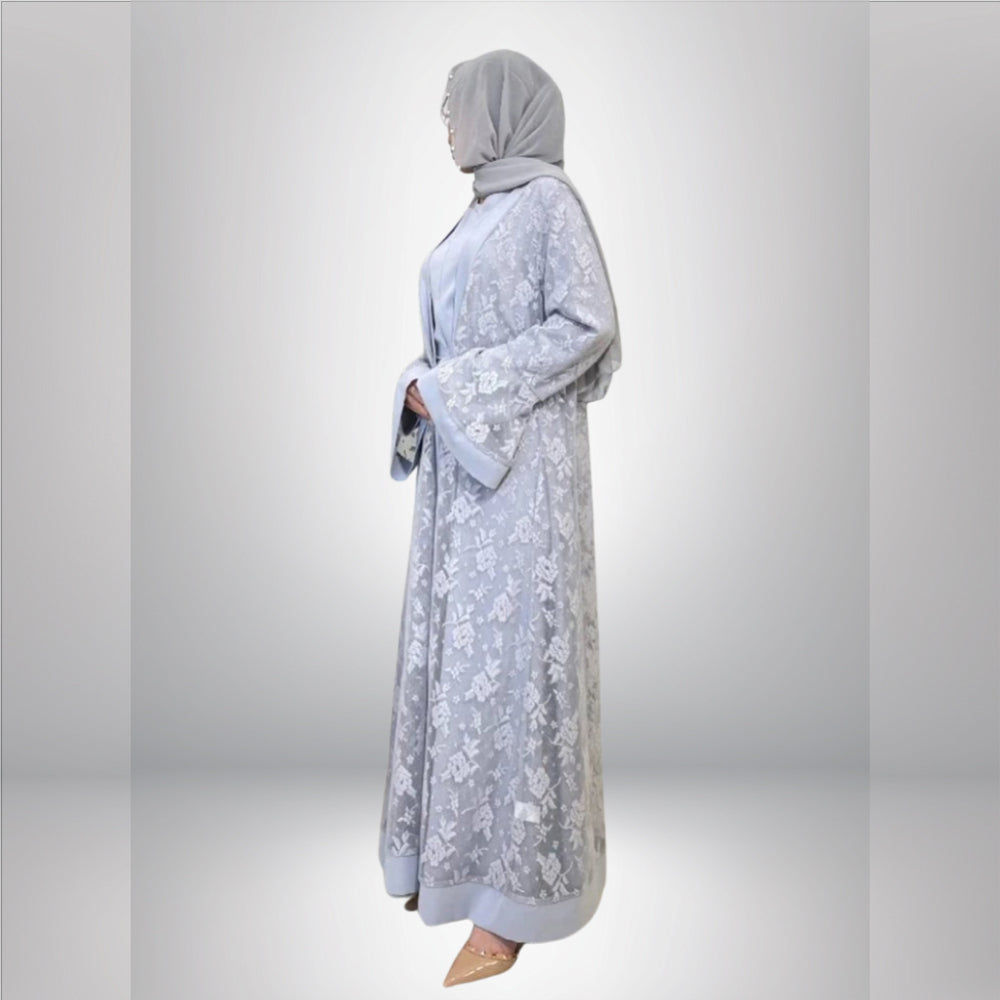 Lace Rose Dress Abaya 3 Piece Set Mood Royal