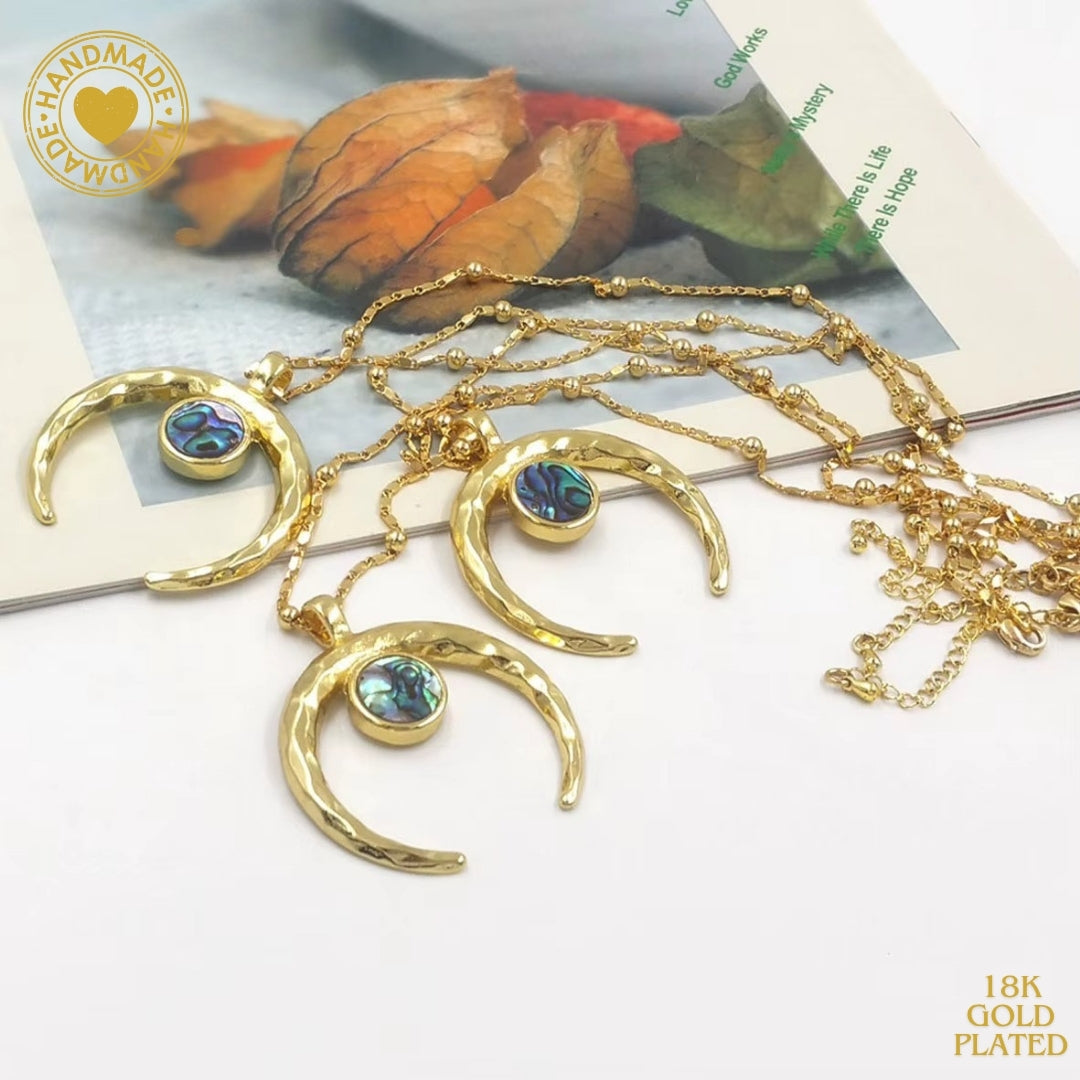 WT-JN275 New 18k Gold-plated Inverted Moon-style Small Round Abalone Shell Pendant Spacer Beads With Sweater Necklace Mood Royal