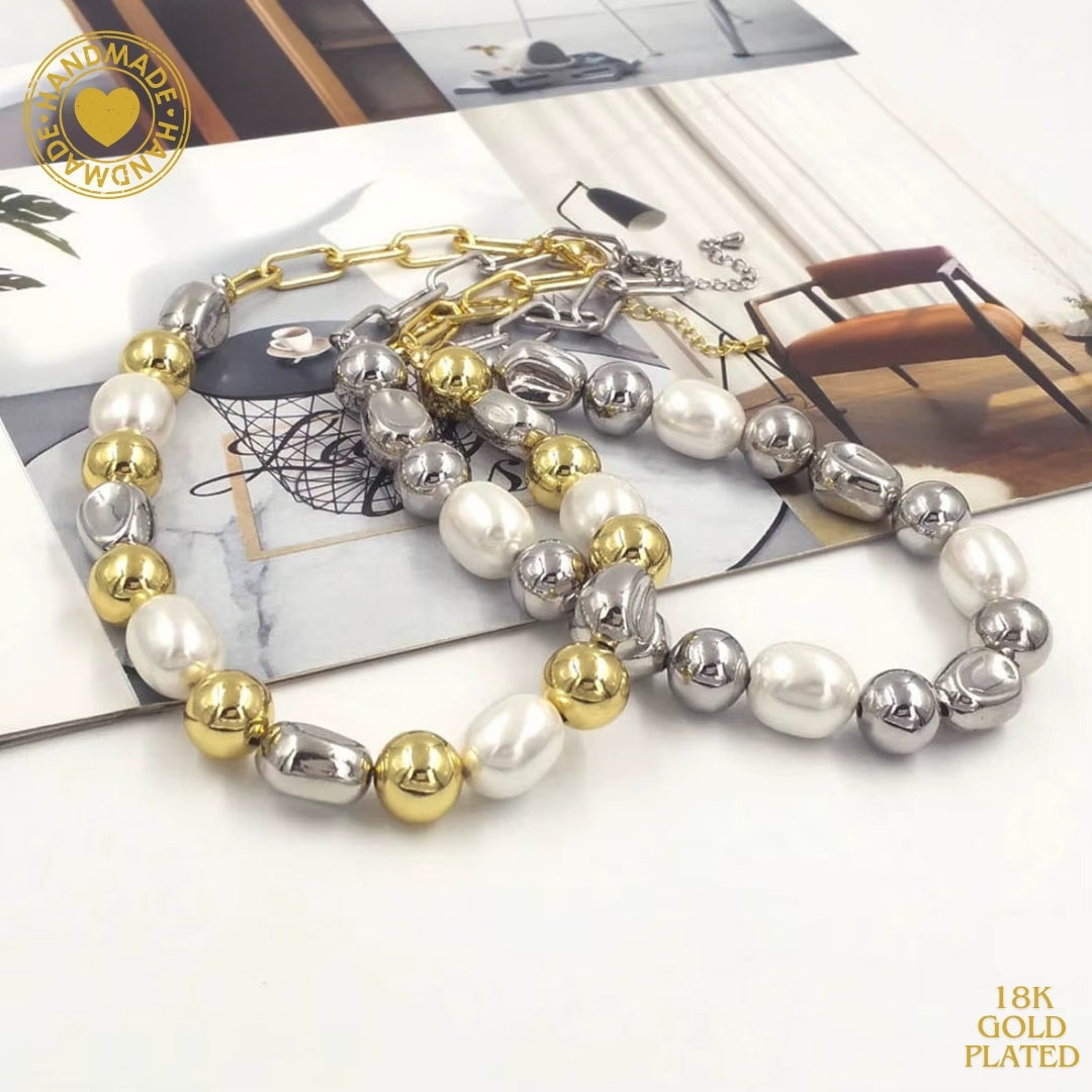 WT-JN305 European And American Classic Style Gold And Silver Two Colors Optional Brass Pearl Design Ladies Chain Necklace Mood Royal