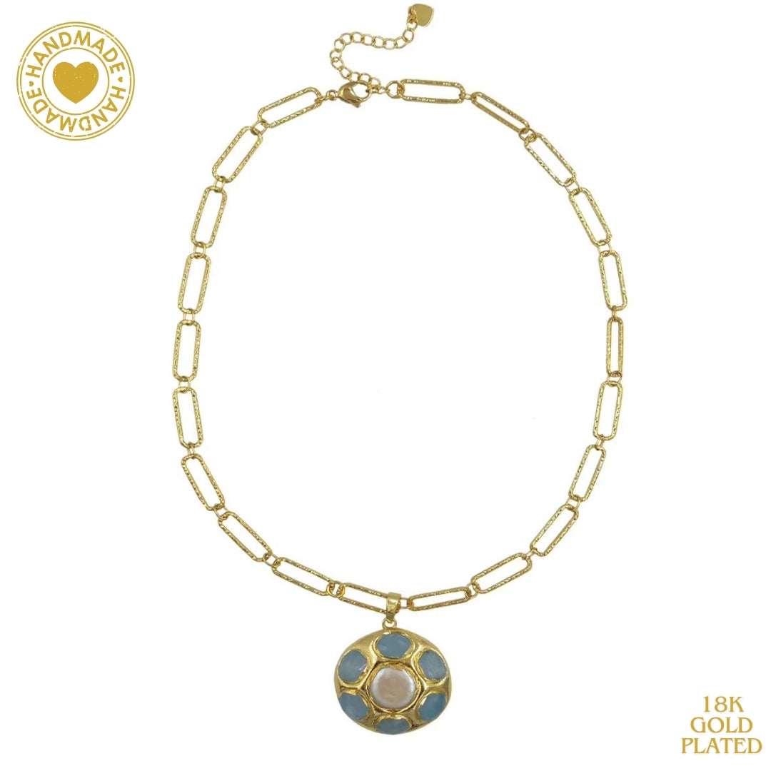 18K Gold Plated Pearl Colored Gemstone Set Necklace Mood Royal