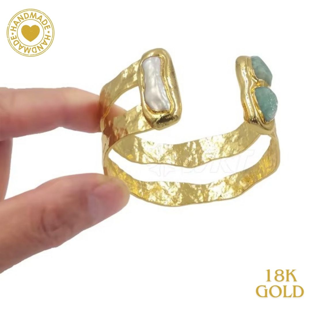 WT-B656 Hollow Design Brass Hold Original Stone Pearl Flash Tianhe Stone Adjustable Jewelry Mood Royal