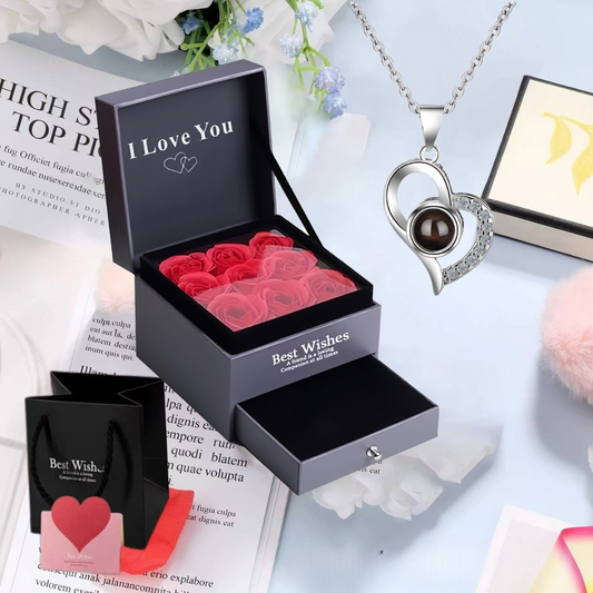 Cross Border Hot Sale 100 Languages Love Pendant Nis Fashion Women's Clavicle Chain High Sense Heart Shaped Projection Necklace Mood Royal