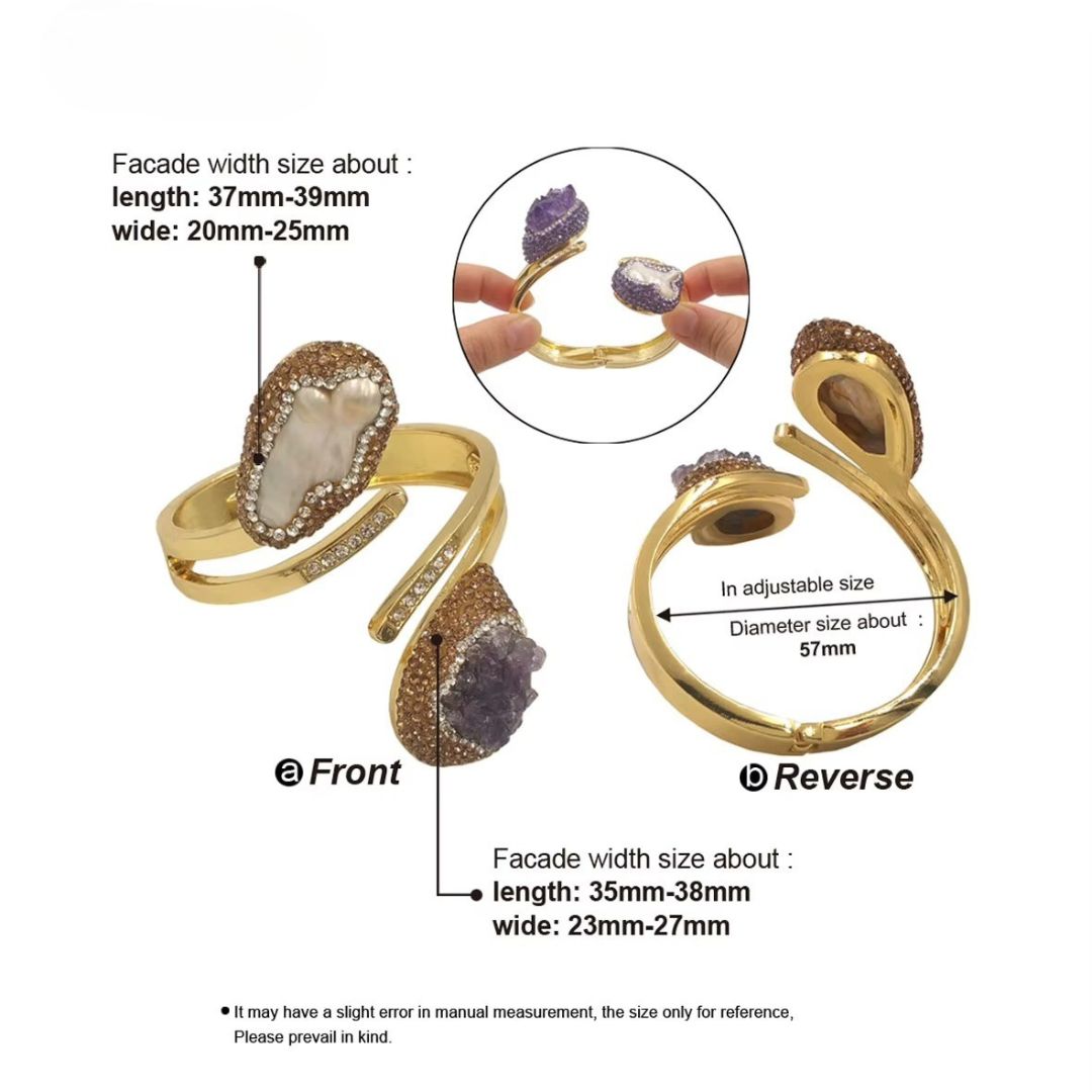 Handmade Baroque Pearl Amethyst Zirconium Embroidered 18K Gold Plated Bracelet Mood Royal