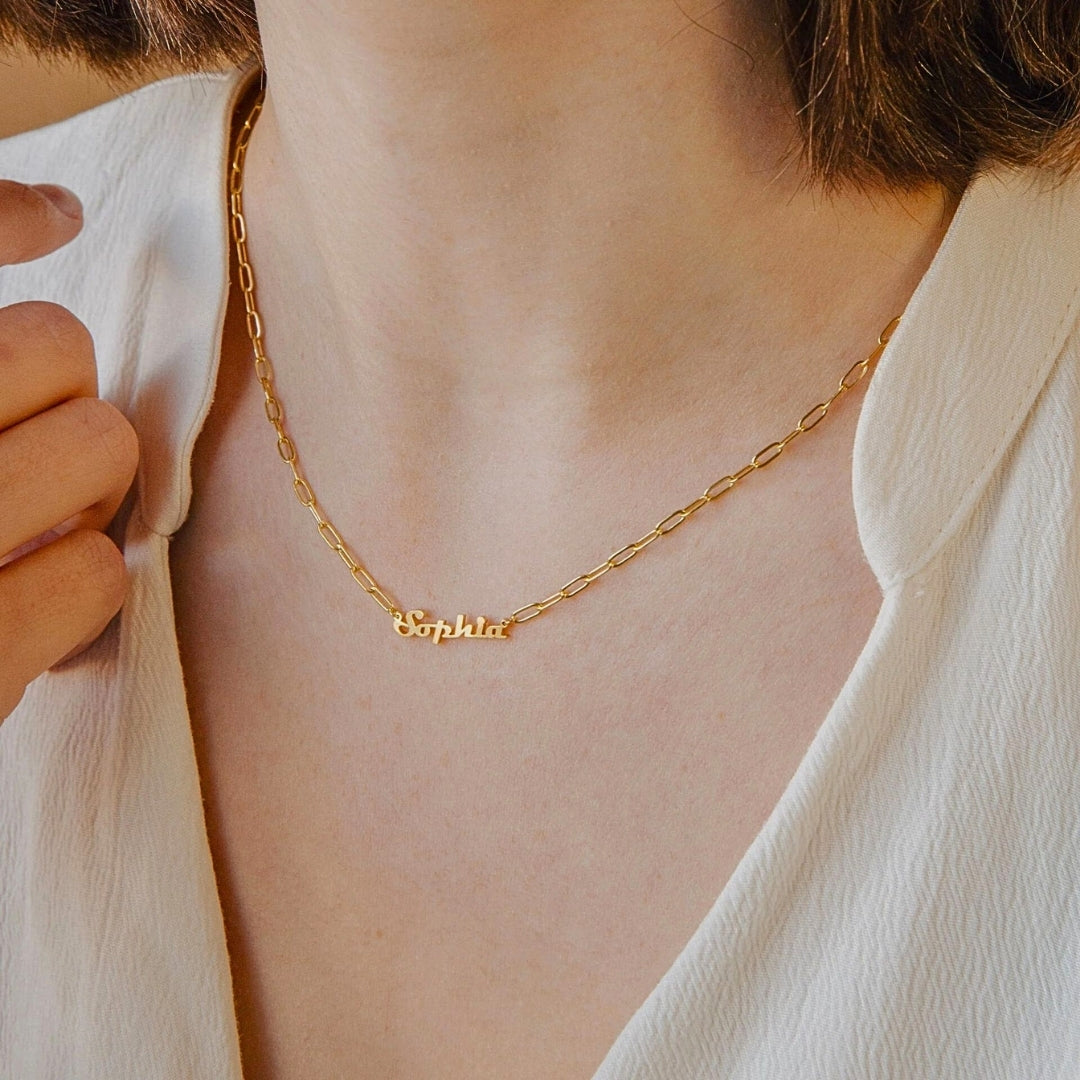 Personalized Custom Name Necklace Paperclip Stainless Steel English Alphabet Name Necklace Mood Royal