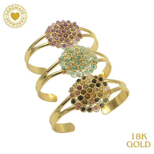 WT-B642 New Colorful Beads Gemstone Pendant 18K Brass Hollow Design Adjustable Women's Bracelet Mood Royal