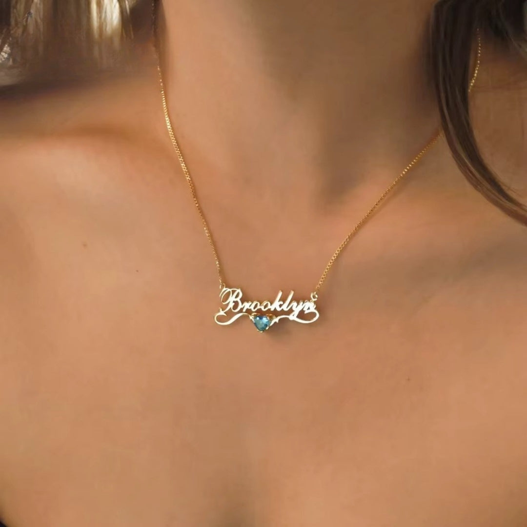 Heart-shaped Crystal Personalized Name Pendant December Zircon Stainless Steel Necklace Mood Royal