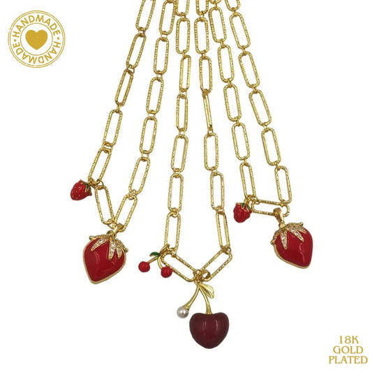 18K Gold Plated Cherry Strawberry Design Necklace Mood Royal