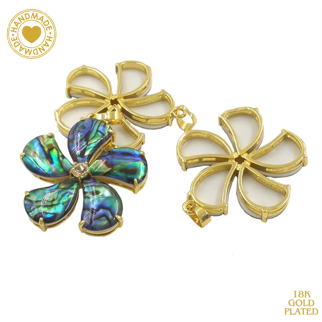 Abalone Shells Pattern Flower 18K Gold Plated Necklace Mood Royal
