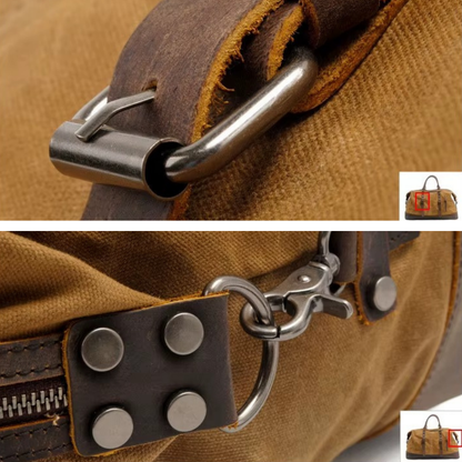 Heritage Waxed Canvas Weekender — Tan & Chestnut Leather Mood Royal