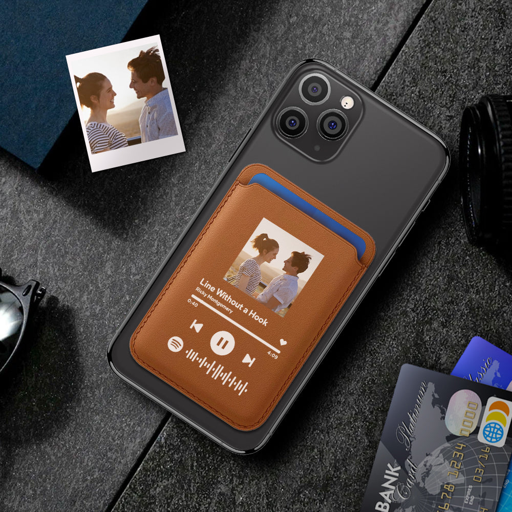Personalized PU Leather MagSafe Wallet with Spotify Code for iPhone