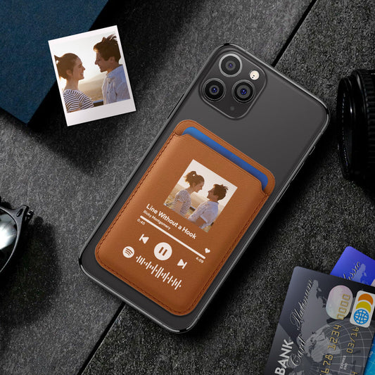 Personalized PU Leather MagSafe Wallet with Spotify Code for iPhone