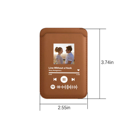 Brown PU Leather MagSafe Wallet with Custom Spotify Code for iPhone, 9.5cm x 6.6cm