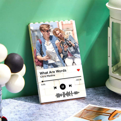 Personalized photo block with music code, a unique and romantic gift for couples.